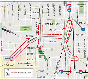 Map of the 75th Street Corridor Project Area
